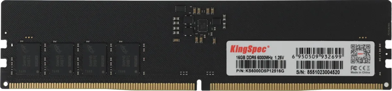 Оперативная память KingSpec DDR5 DIMM 16GB 6000MHz CL46 1x16GB 1.25V 288-pin
