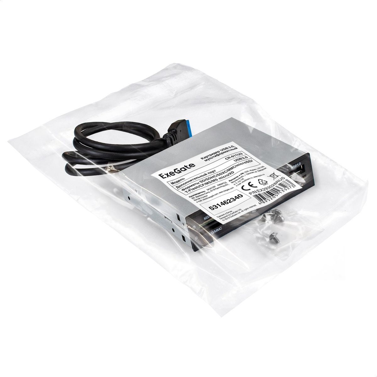 Картридер Exegate «Картридер USB3.0 ExeGate &lt/CR-611U3&gt/ (внутренний, 3.5», мультиформатный:» SD