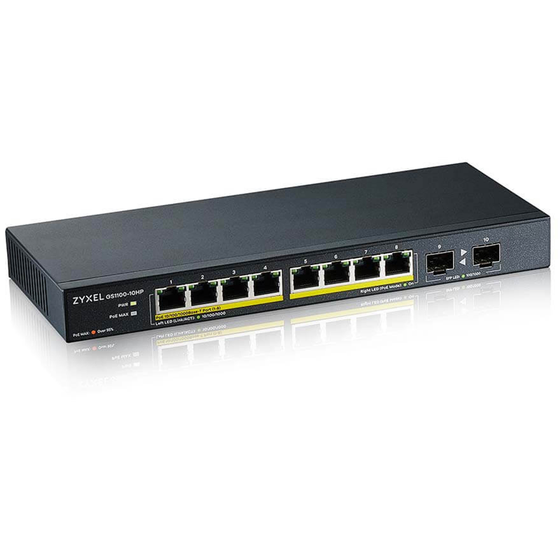 Коммутатор Zyxel GS1100-10HP-EU0102F 8x1Гбит/с 2SFP 8PoE+ 130W неуправляемый