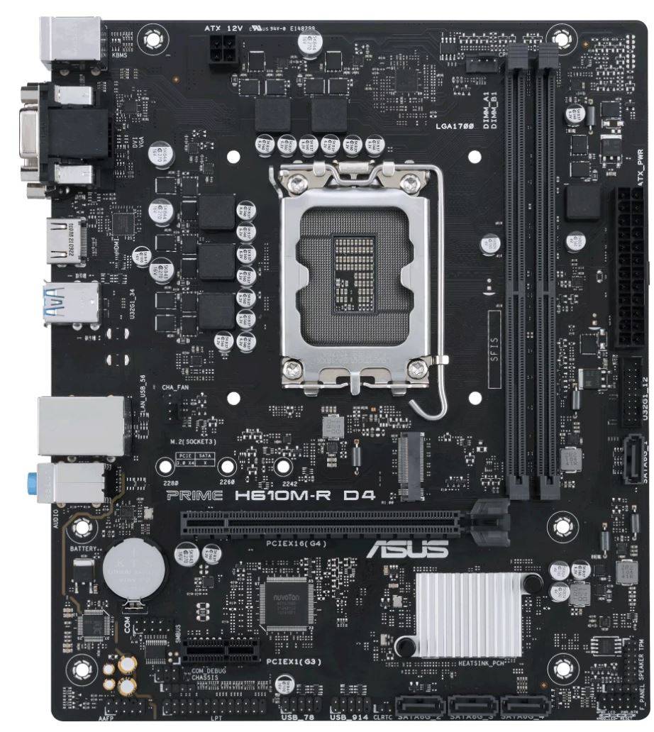Материнская плата Asus PRIME H610M-R D4-SI Soc-1700 Intel H610 2xDDR4 mATX AC`97 8ch(7.1) GbLAN+VGA+
