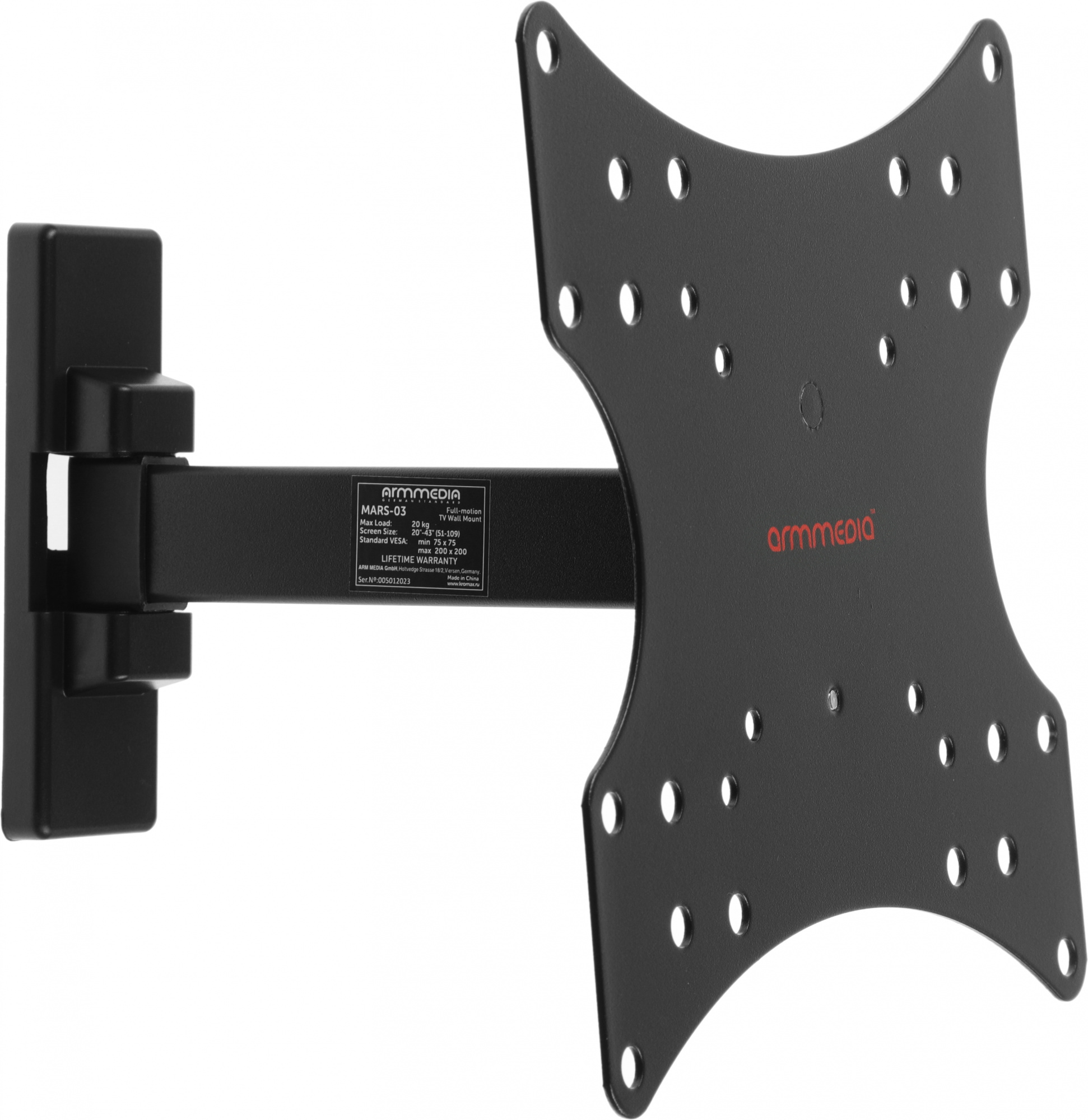 Кронштейн для телевизора Arm Media MARS-3 черный 20"-43" макс.20кг настенный поворот и наклон