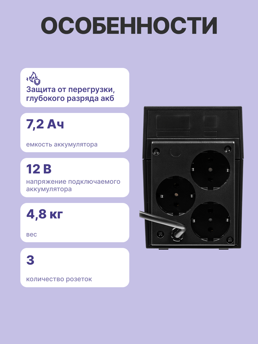 Источник бесперебойного питания Powercom Raptor RPT-800A EURO 480Вт 800ВА черный