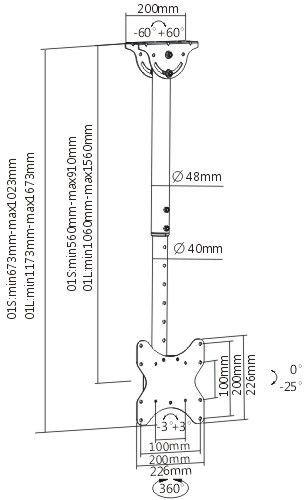 Кронштейн для телевизора Arm Media LCD-1600 черный 15"-48" макс.55кг потолочный наклон