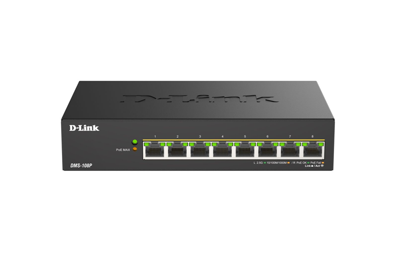Коммутатор D-Link DMS-108P/A1A 8x2.5Гбит/с 8PoE 230W неуправляемый