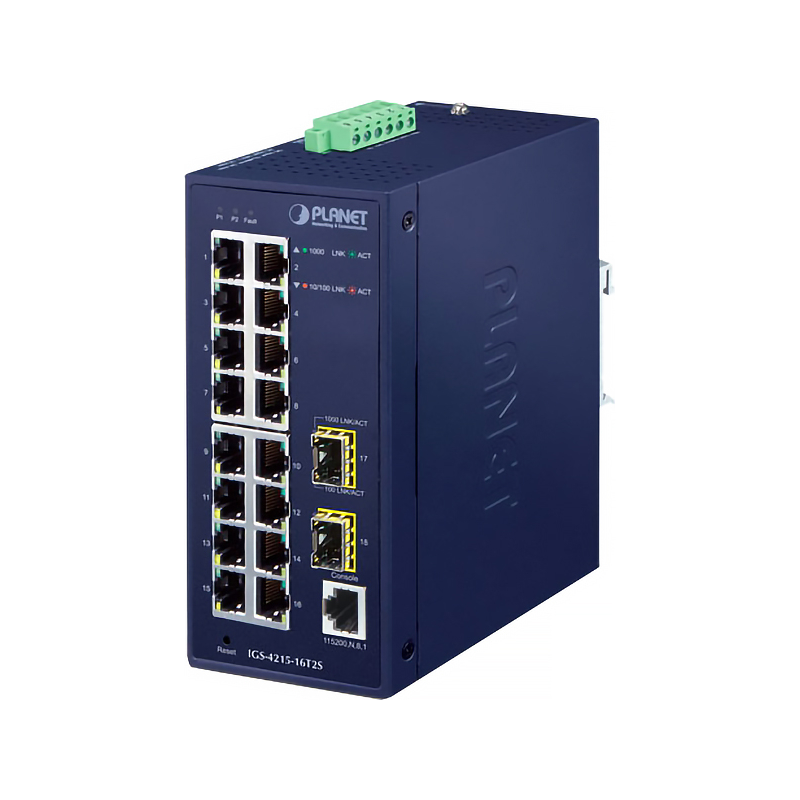 Коммутатор PLANET IGS-4215-16T2S IP30 Industrial L2/L4 16-Port 10/100/1000T + 2-Port 100/1000X SFP M