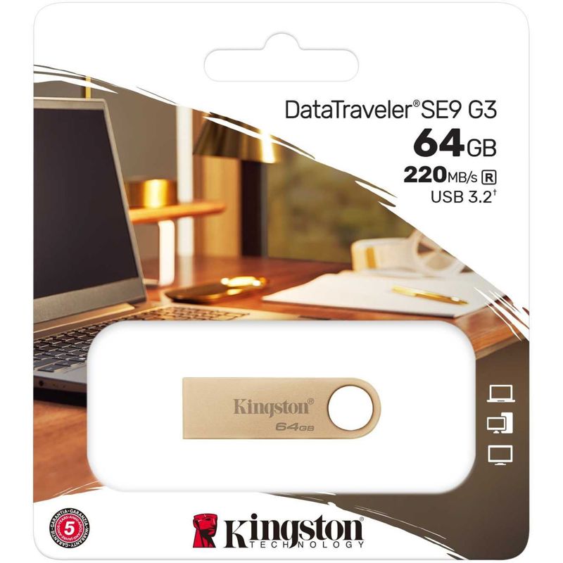 Флеш Диск Kingston 64GB DataTraveler SE9 DTSE9G3/64GB USB3.0 золотистый