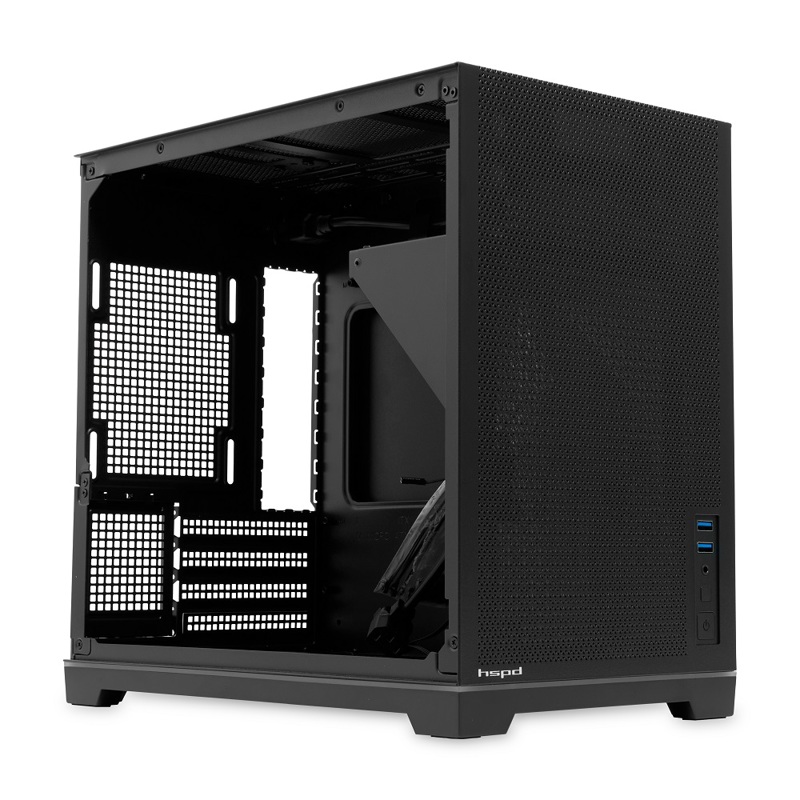 Корпус HSPD M211, Mesh Mini-tower, Black, TG, 0.7 SPCC, no fans,mATX, mITX, 175/330/150mm, 2x2.5", 1
