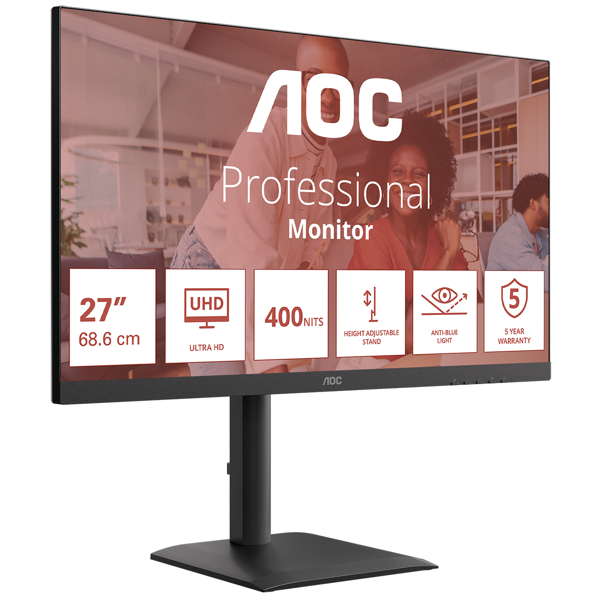 Монитор 27" AOC U27E4CV Black (4K, IPS, 3840x2160, 60Hz, 4 ms, 178°/178°, 400 cd/m, +2xHDMI 2.0