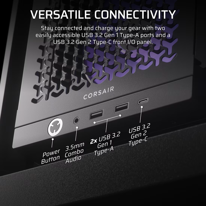 Корпус Corsair Frame 4000D RS ARGB, Midi-Tower, TG, 3x120mm ARGB, 2xUSB-A 3.2, 1xUSB 3.2 Type-C, E-A