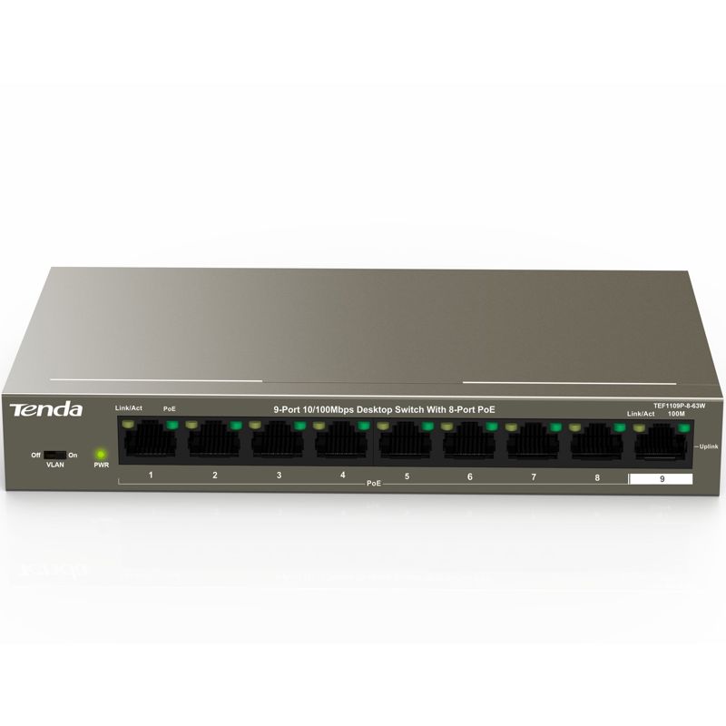 Коммутатор Tenda TEF1109P-8-63W 9x100Мбит/с 8PoE 58W неуправляемый