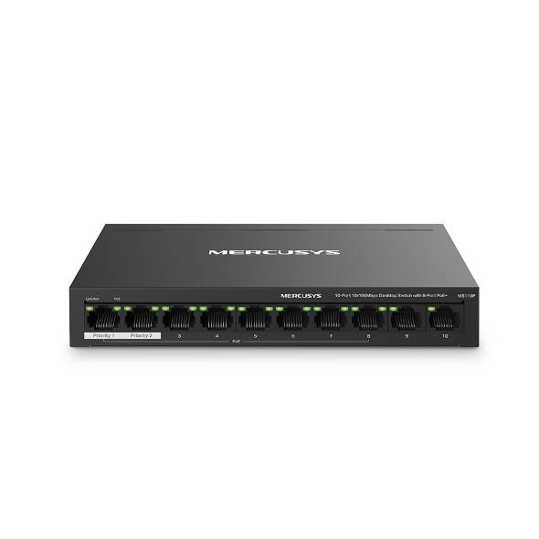 Коммутатор Mercusys MS110P (L2) 10x100Мбит/с 8PoE+ 65W неуправляемый