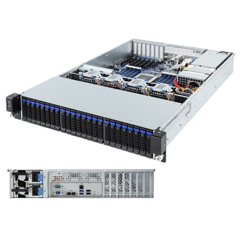 Платформа системного блока Gigabyte R271-Z31 EPYC 2U, Socket SP3, 16 x DDR4, 24 x 2.5" SAS, SATA, 2x10 Gigabit Ethernet 10 Гбит/с 800 Вт