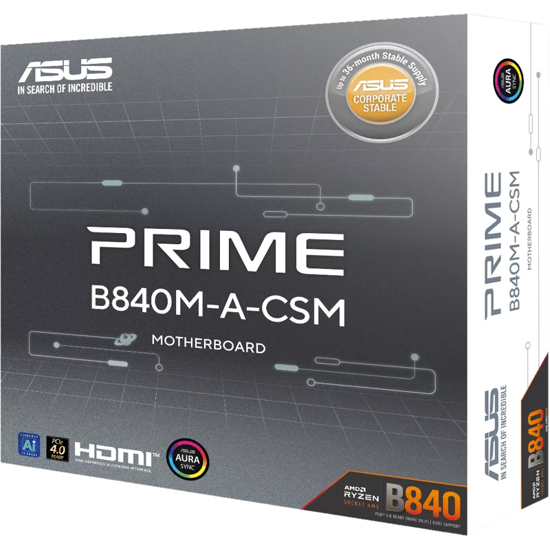 Материнская плата Asus PRIME B840M-A-CSM Socket AM5 AMD B840 4xDDR5 mATX AC`97 8ch(7.1) 2.5Gg RAID+V