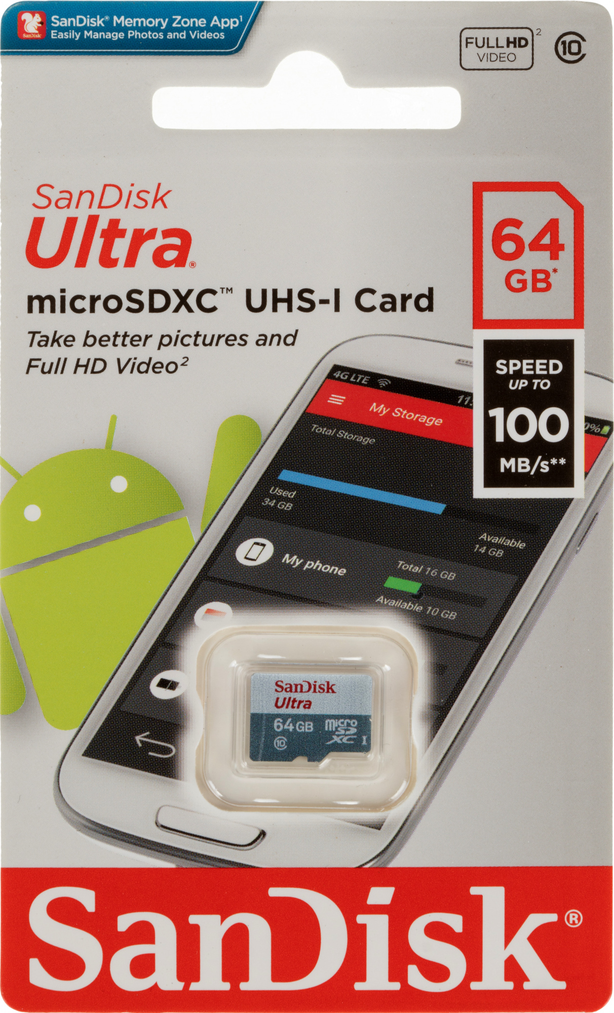Флеш карта microSDXC 64GB Sandisk SDSQUNR-064G-GN3MN Ultra w/o adapter