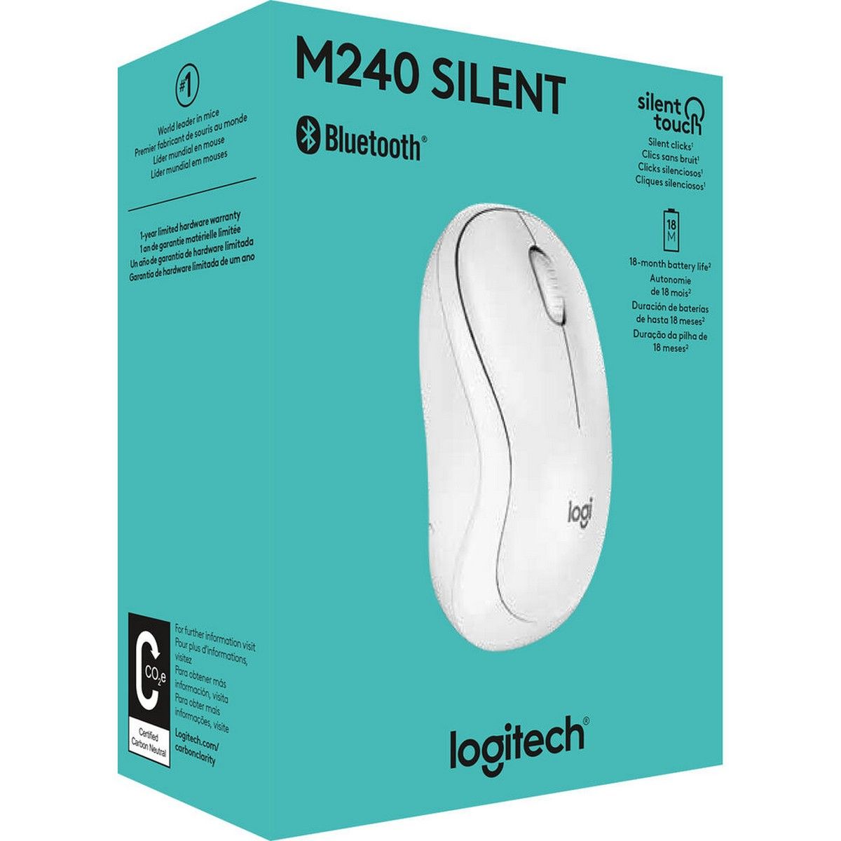 Мышь Logitech M240 белый оптическая 4000dpi silent беспров. BT для ноутбука 2but (910-007120)