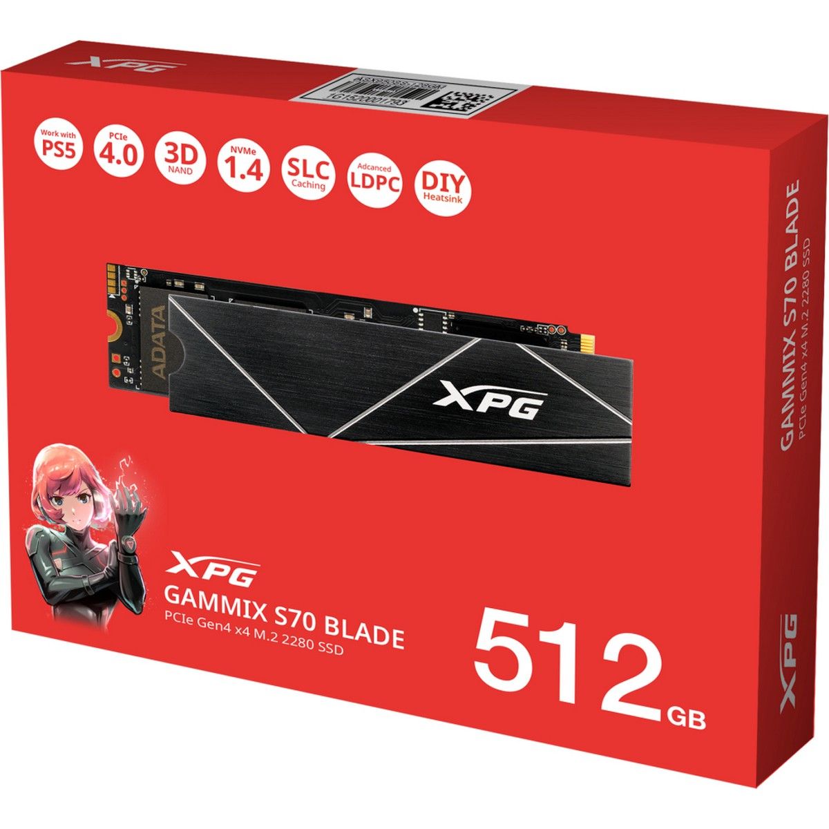 Накопитель SSD A-Data PCIe 4.0 x4 512GB AGAMMIXS70B-512G-CS XPG Gammix S70 Blade M.2 2280
