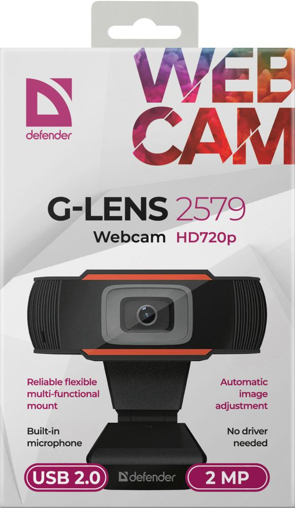 Камера Web Defender G-Lens 2579 черный 2Mpix (1280x720) USB2.0 с микрофоном