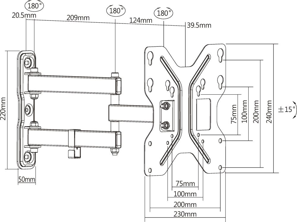Кронштейн для телевизора Ultramounts UM900 черный 23"-43" макс.30кг настенный поворотно-выдвижной и 
