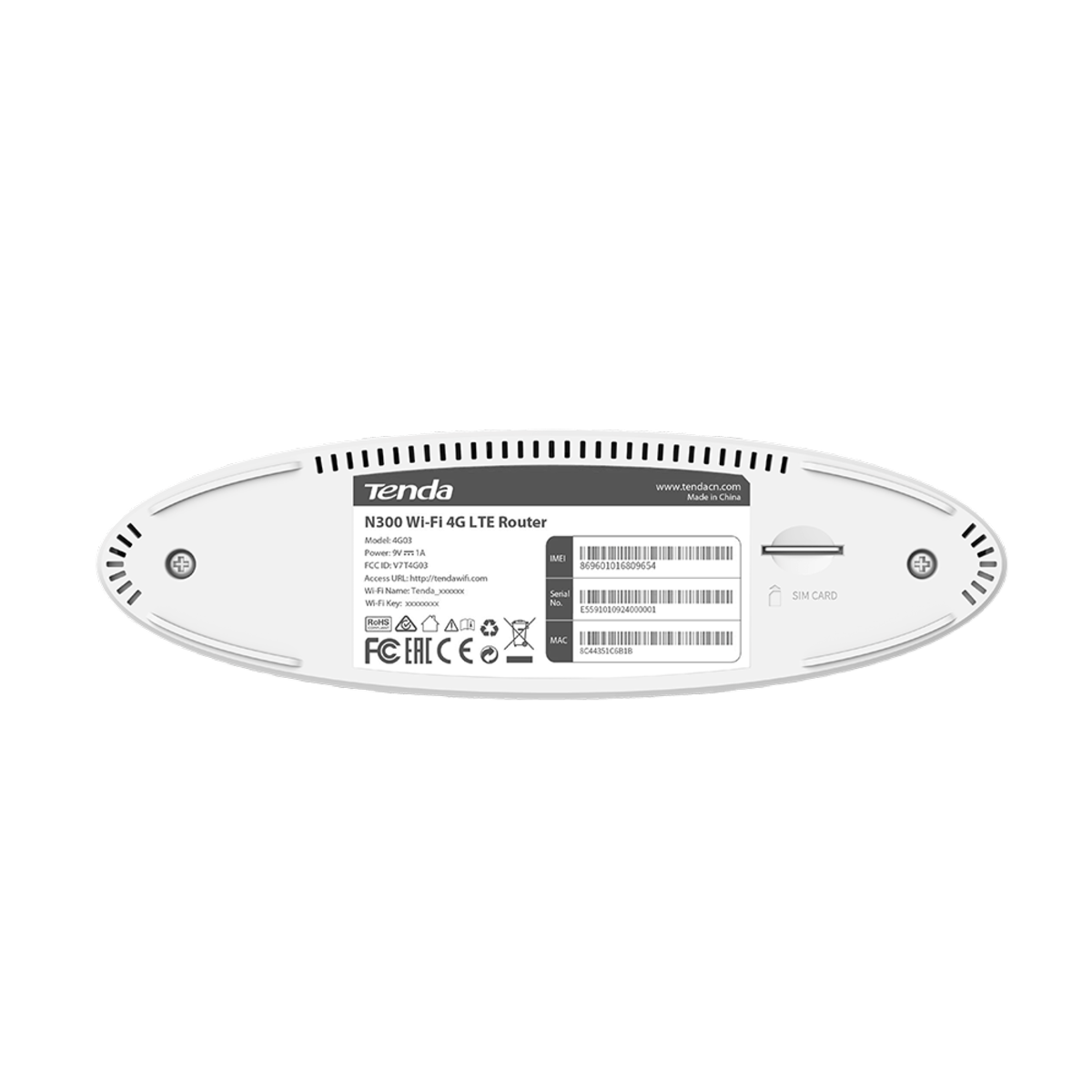 Роутер беспроводной Tenda 4G03 N300 10/100BASE-TX/4G cat. 4 белый