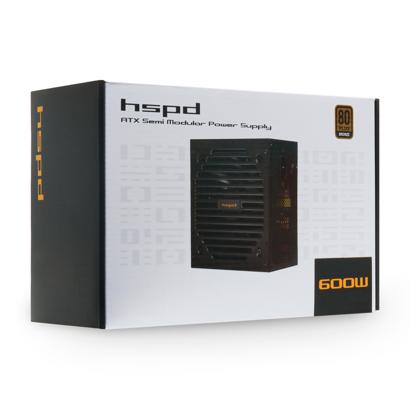 Блок питания HSPD, 600W 80+ Bronze (ATX, 2.31, Semi-modular, 1x24(20+4)pin 550mm, 1xCPU*2 8(4+4)pin 