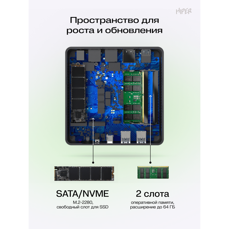 Мини ПК HIPER FACTUM FN2  Intel Core i5 1335U(1.3Ghz)/16384Mb/512PCISSDGb/noDVD/BT/WiFi/war 1y/0.4kg