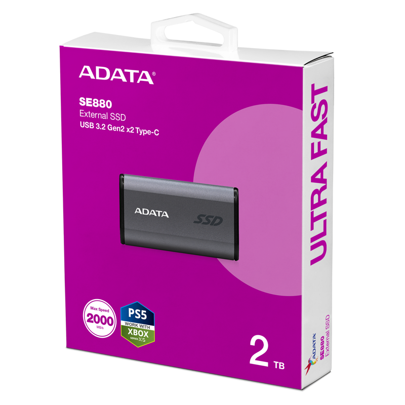 Накопитель SSD A-Data USB-C 2TB AELI-SE880-2TCGY SE880 2.5" серый