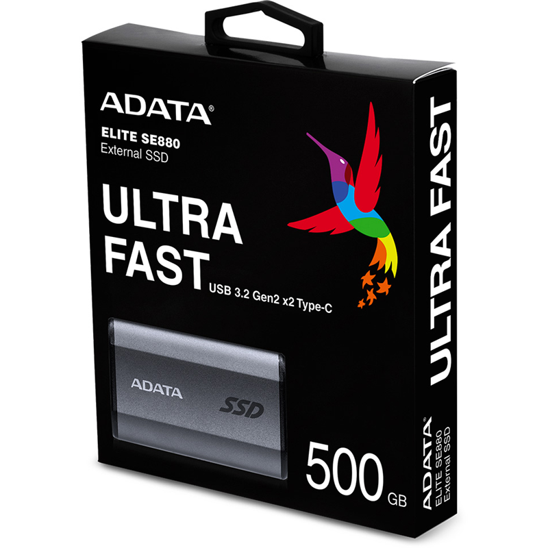 Накопитель SSD A-Data USB-C 500Gb AELI-SE880-500GCGY SE880 2.5" серый