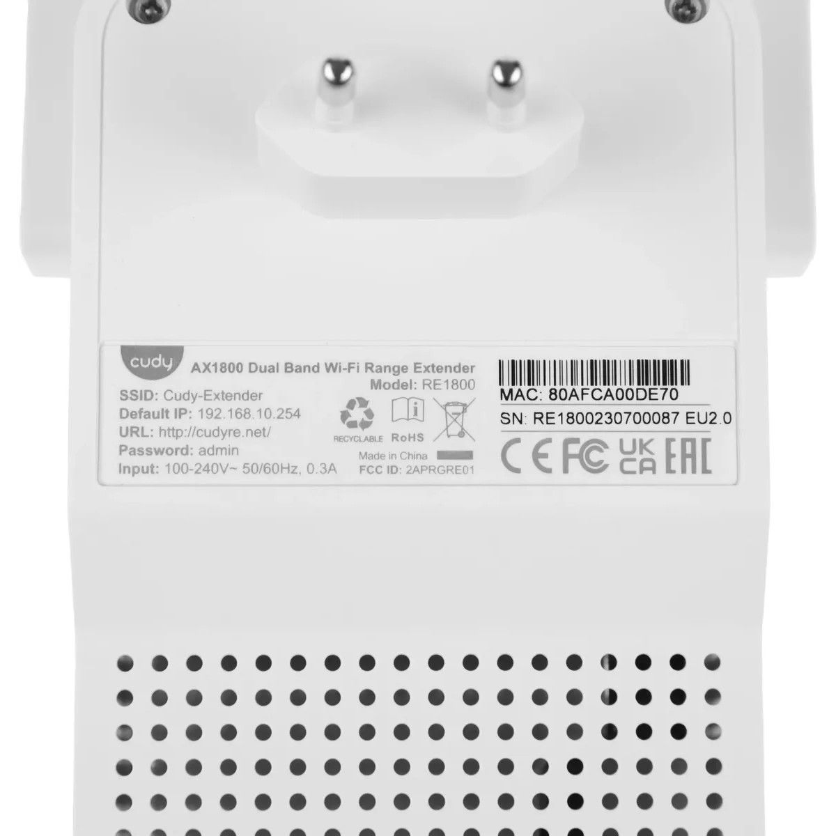 Повторитель беспроводного сигнала Cudy RE1800 AX1800 10/100/1000BASE-TX/Wi-Fi белый