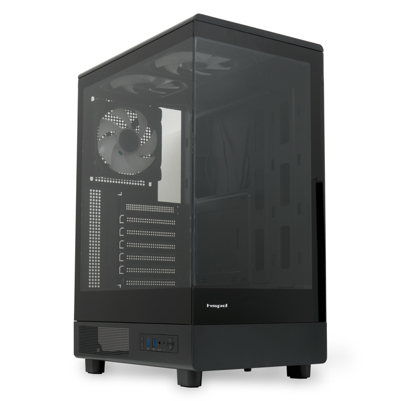 Корпус HSPD F510, Panoramic Mid Tower, Black, TG, 0.5 SPCC, 3x120mm ARGB ATX, mATX, mITX 180/280/160