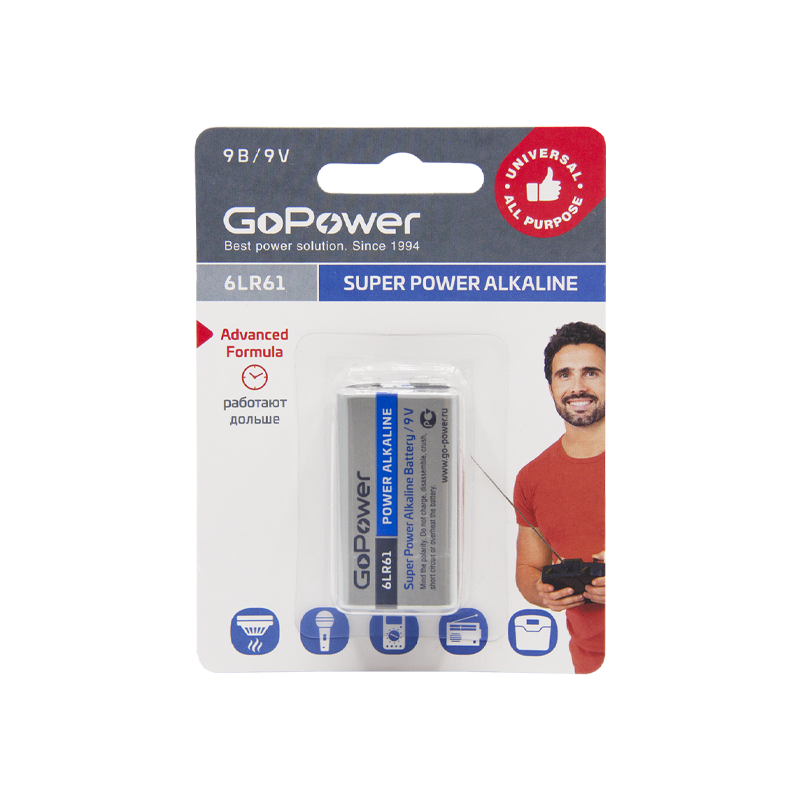 Батарейка GoPower Крона 6LR61 (00-00017863)