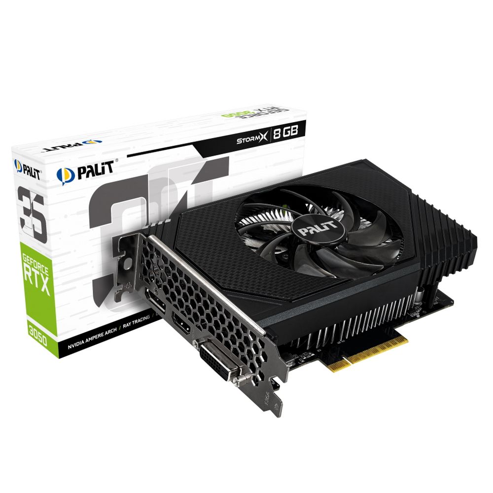 Видеокарта Palit PCI-E 4.0 PA-RTX3050 STORMX NVIDIA GeForce RTX 3050 8Gb 128bit GDDR6 1042/14000 DVI
