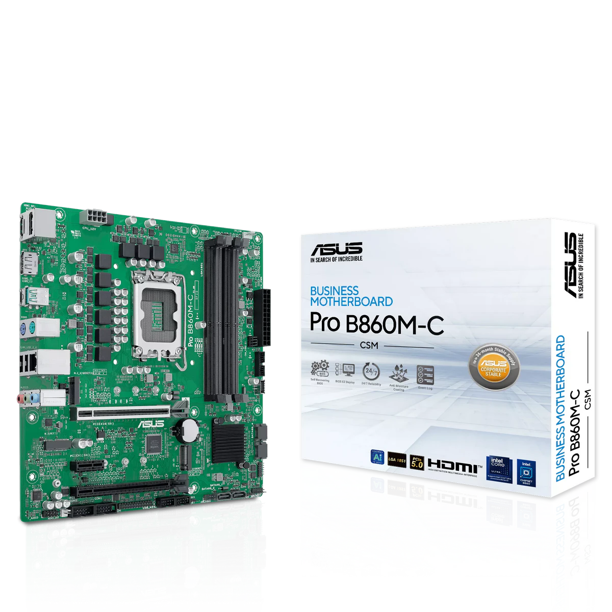 Материнская плата ASUS PRO B860M-C-CSM, LGA1851, B860, 4*DDR5, 4*SATA, 2*M.2, 2*USB 3.2, 6*USB 2.0, 