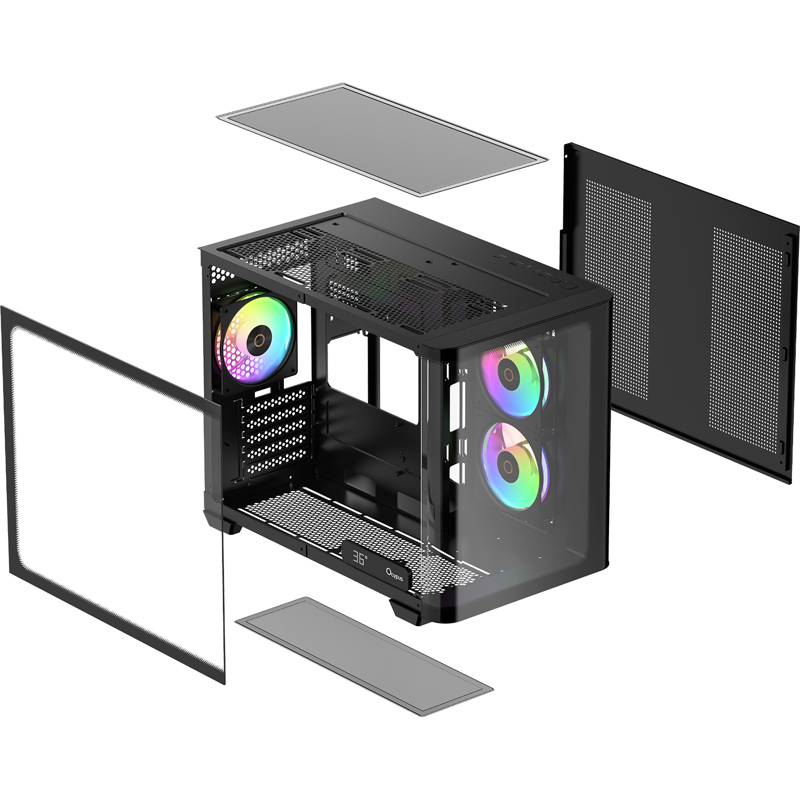 Корпус Ocypus Iota C50 Curve BK ARGB, Mini-Tower, TG, 3x120mm ARGB, 2xUSB-A 3.0 + 1xUSB-C, mATX, mIT