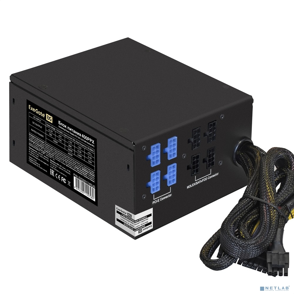 Exegate EX292174RUS Блок питания 400W ExeGate 400PPX (ATX, APFC, КПД 80% (80 PLUS), 14cm fan, 24pin,