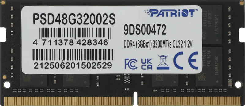 Модуль памяти PATRIOT Signature Line DDR4 8Гб Количество 1 2666 МГц Множитель частоты шины 19 1.2 В черный PSD48G32002S