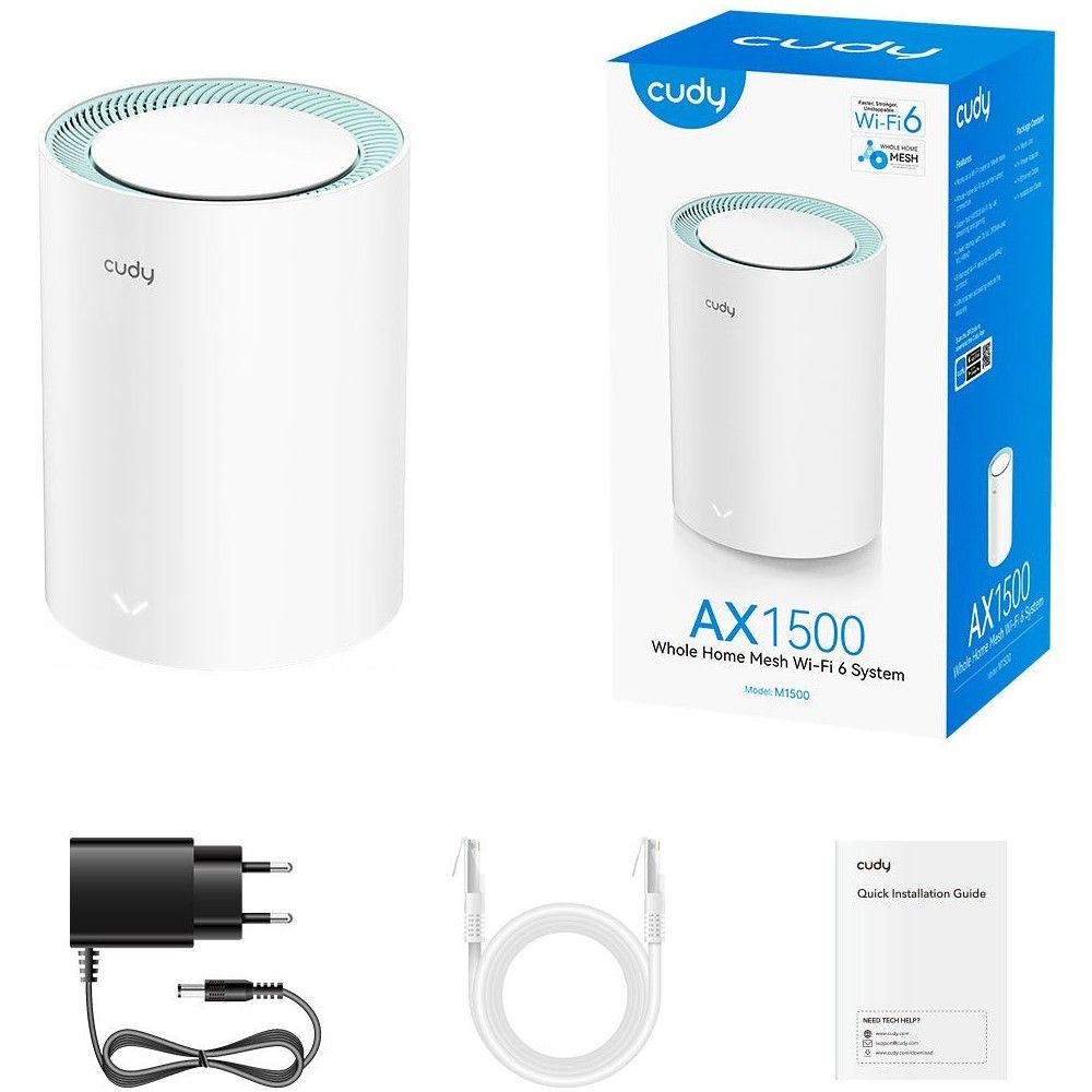 Бесшовный Mesh роутер Cudy M1500 (M1500(1-PACK)) AX1500 10/100/1000BASE-TX белый