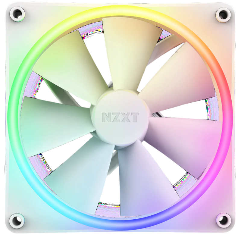 Кулер для корпуса NZXT F140 RGB Duo (140x140x25mm, 4-pin PWM, RGB, 84.75CFM, 36dBA, 1800RPM, White)