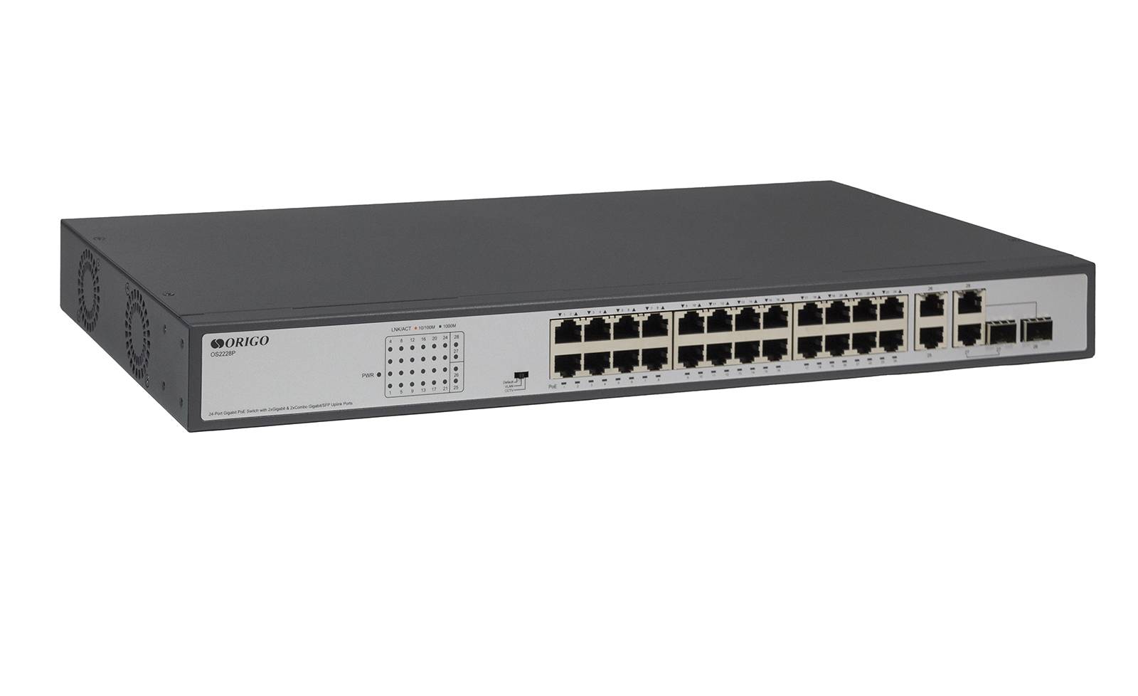 Коммутатор Origo OS2228P/370W OS2228P/370W/A1A 28x1Гбит/с 2xКомбо(1000BASE-T/SFP) 2SFP 24PoE+ 370W н