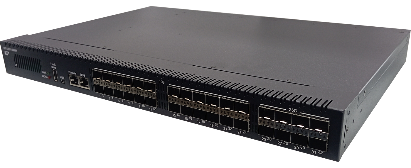 Коммутатор L3 24x1/10Гб/с SFP+, 8x10/25 Гб/с SFP28, 1xOOB RJ45, 1xUSB-A, 1xConsole RJ45, 1xUSB-C, че
