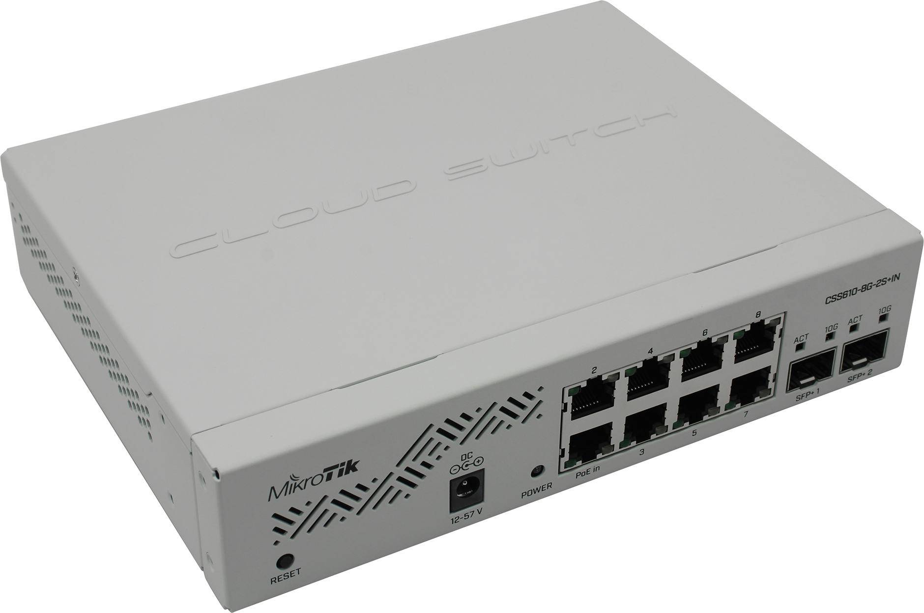 Коммутатор MikroTik CSS610-8G-2S+IN (L2) 8x1Гбит/с 2x10Гбит/с 2SFP+ 1PoE управляемый