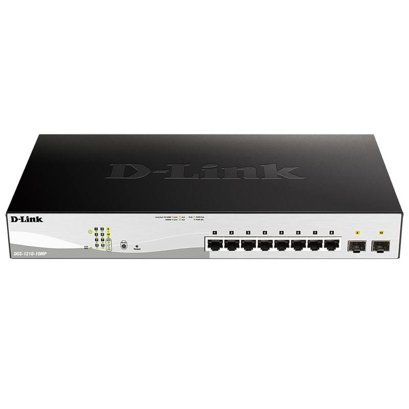 Коммутатор D-Link DGS-1210-10MP/FL2A Управляемый L2 коммутатор с 8 портами 10/100/1000Base-T и 2 пор