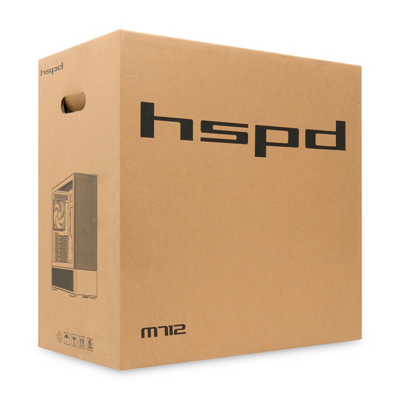 Корпус HSPD M712, Mesh Mid Tower, Black, TG, 0.6 SPCC, no fans, E-ATX, ATX, mATX, mITX, 175/410/160m