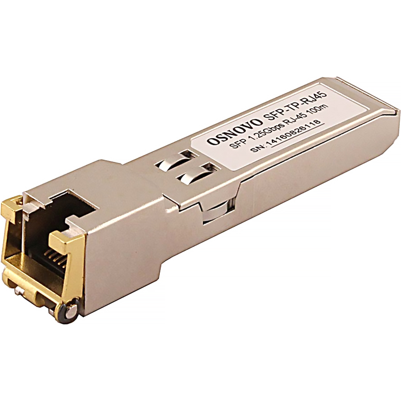 Медный SFP модуль OSNOVO SFP-TP-RJ45 Медный SFP модуль Gigabit Ethernet с разъемом RJ45. Скорость 10