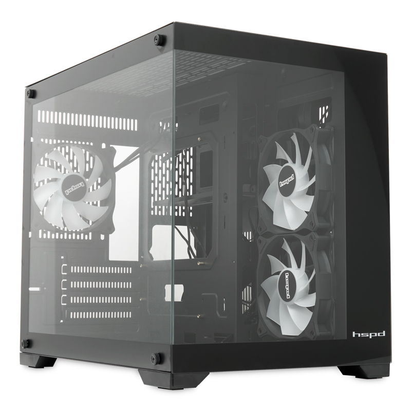 Корпус HSPD F330, Panoramic Mini-tower, Black, TG, 0.5 SPCC, 3x120mm ARGB mATX, mITX 160/400/200mm 1