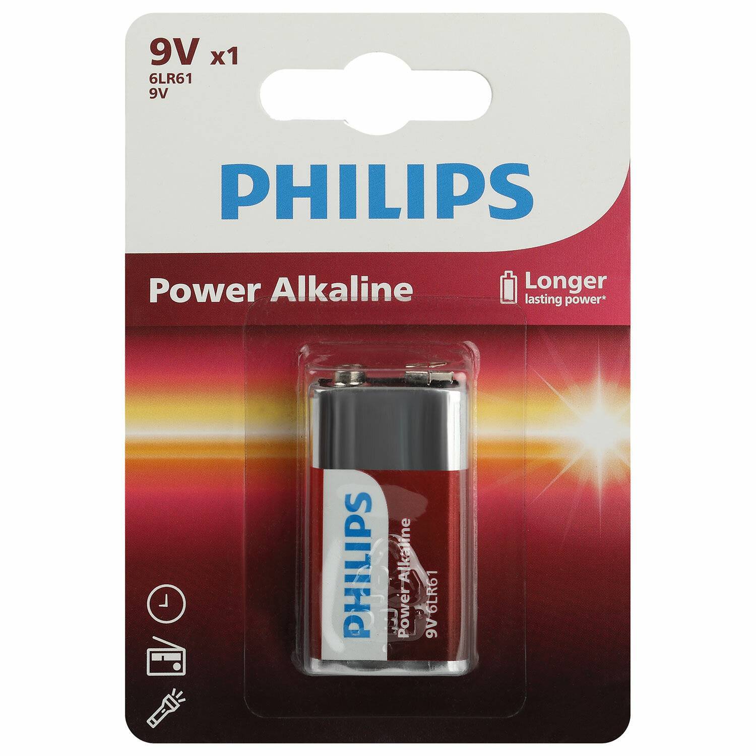 Philips Батарейка 6LR61P1B/51 "крона" алкалиновая 9V, 6LR61/9V-1BL Power (1/12/24/6240). Блистер 1 ш
