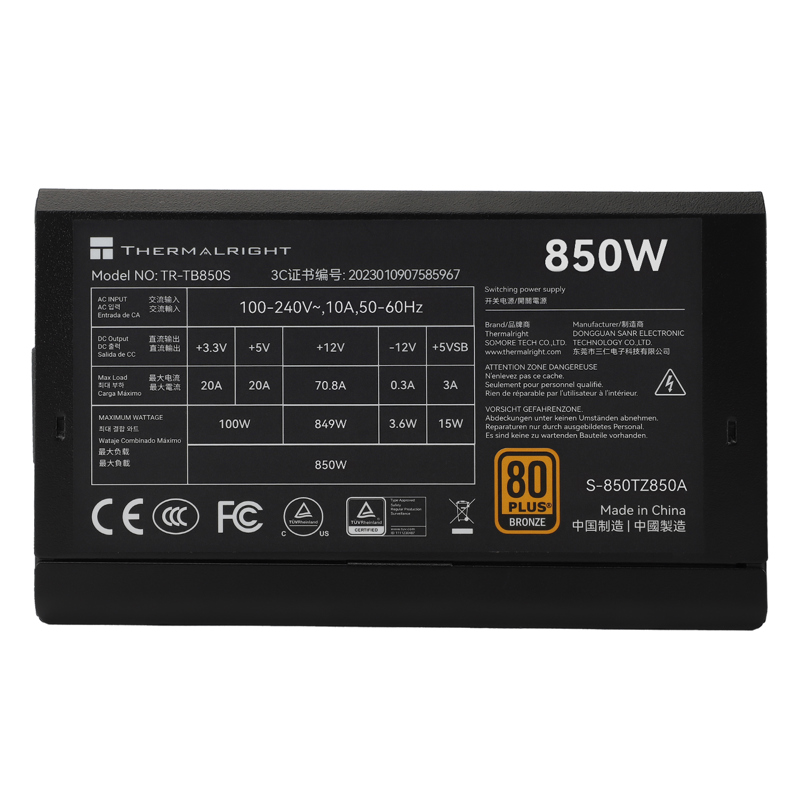Блок питания Thermalright, 850W 80+ Bronze (ATX, 3, PCIe 5.0, Non-modular, 1x24(20+4)pin 550mm, 1xCP