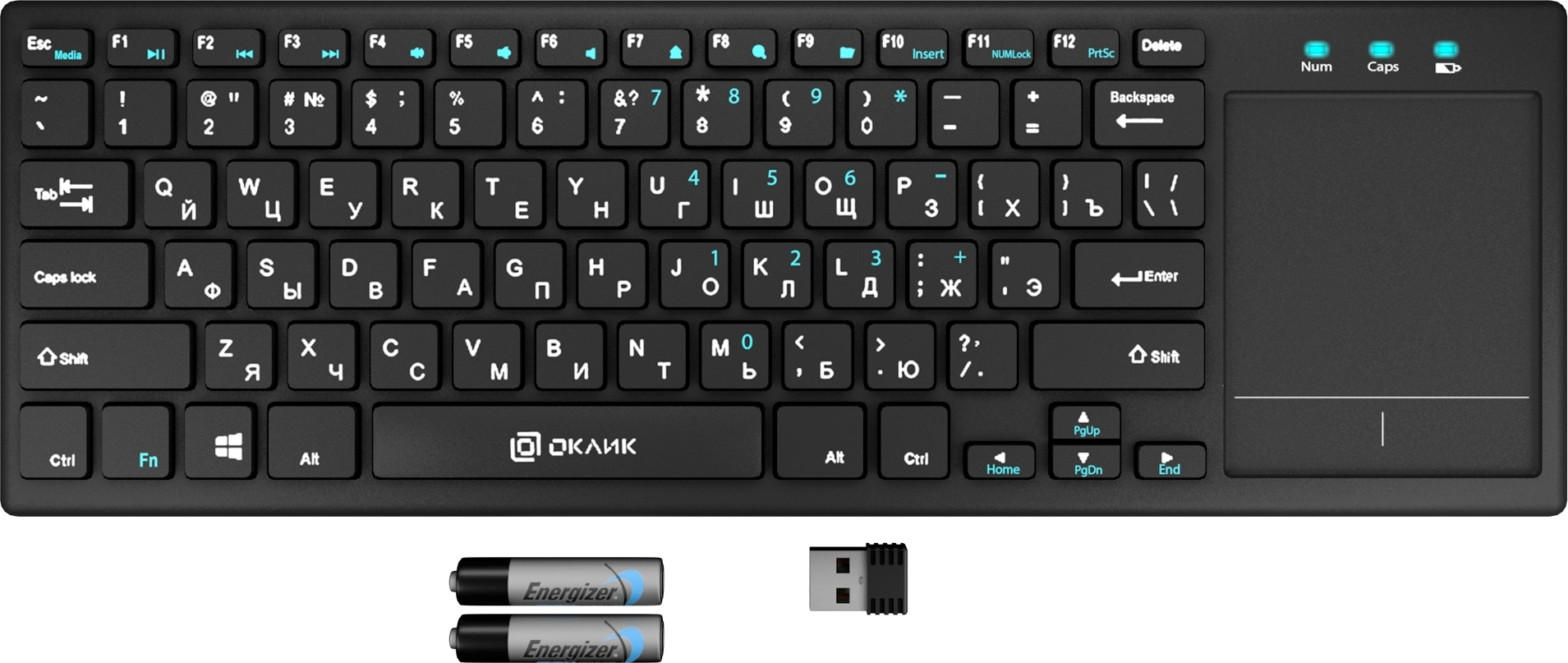 Клавиатура Оклик 830ST черный USB беспроводная slim Multimedia Touch