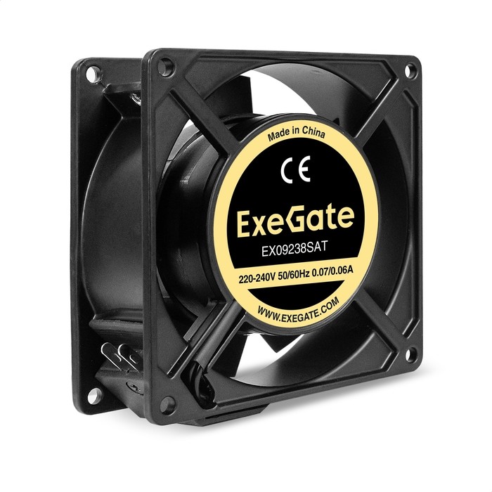 Вентилятор 220В AC ExeGate EX09238SAT (92x92x38 мм, Sleeve bearing (подшипник скольжения), клеммы, 2700RPM, 39bBA)