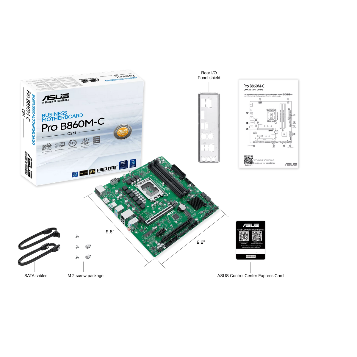 Материнская плата ASUS PRO B860M-C-CSM, LGA1851, B860, 4*DDR5, 4*SATA, 2*M.2, 2*USB 3.2, 6*USB 2.0, 