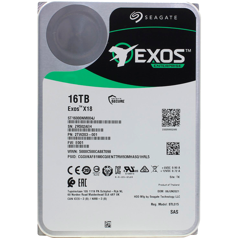 Жесткий диск Seagate SAS 3.0 16TB ST16000NM004J Exos X18 4KN (7200rpm) 256Mb 3.5"